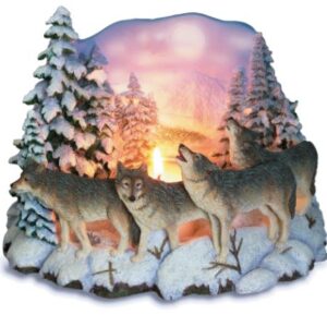décoration Bougeoir 4 loups en résine avec sapin et neige