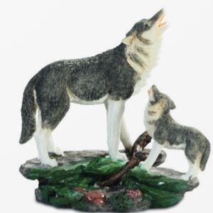 figurine en résine loup avec louveteau