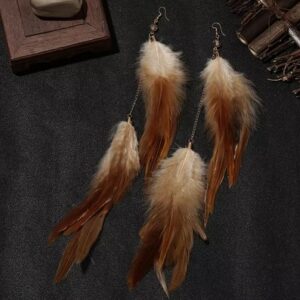 boucles d'oreilles extra longues avec plumes